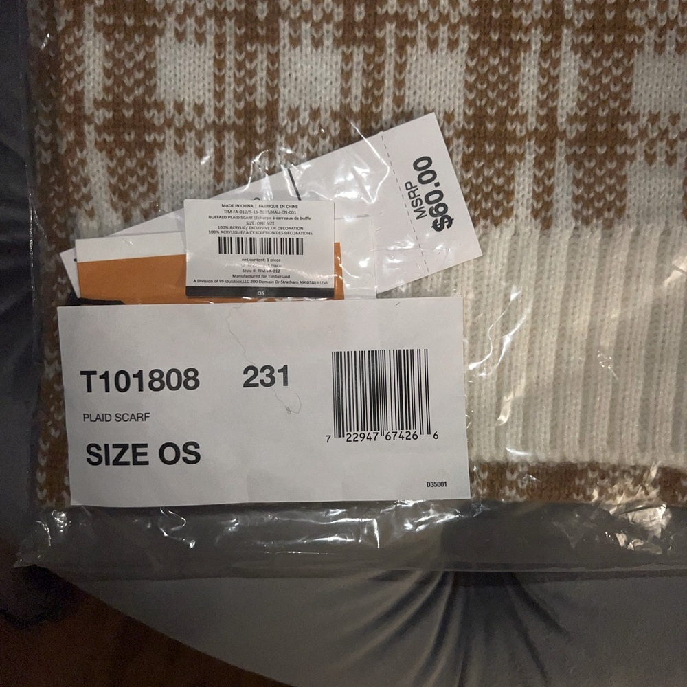 Timberland white and tan plaid scarf one size